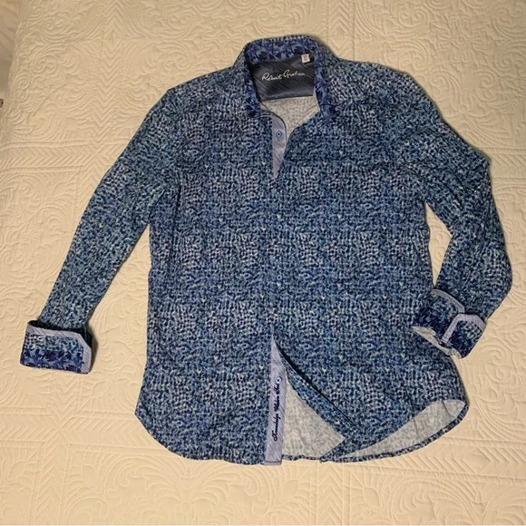 Robert Graham XL men’s dress shirt button up blue labyrinth print long sleeve - Picture 2 of 7